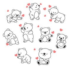 cute bear cub illustration, doodle art, line art on white background © Iqbaltopaz