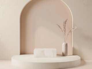 Empty Stone Podium for product display, ideal for cosmetic branding.