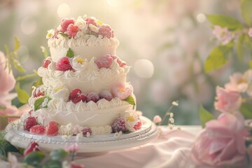 Obraz na płótnie Canvas Wedding Cake, Luxury Marriage Dessert, Elegant Decorated Wedding Cake, Copy Space