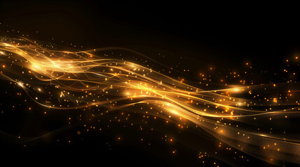 Fototapeta na wymiar Abstract dark golden light rays digital background with sparkling gold light particles , surfaces and grids.