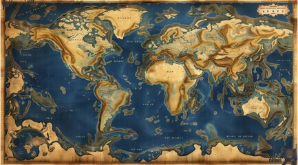 a map with the world in old style, in the style of disorienting spatial relationships, precisionism influence