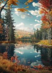 Naklejka premium A beautiful lake in the middle of the forest.