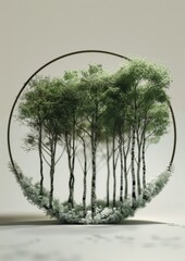 Trees forming a circle on a light background.