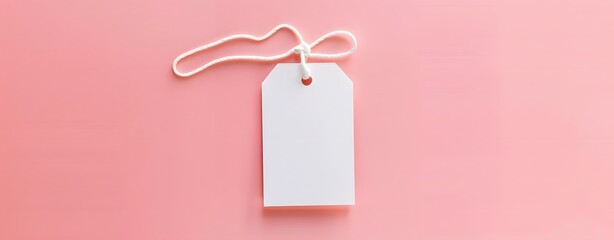blank white paper price tags or label, gift tags. Paper labels with cord for Mock-up. isolated on pastel background, pink. copy space.