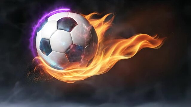 burning football powerful speed, fire and flames burning., A burning soccer ball against a black background, Soccer World Cup, Soccer Championship