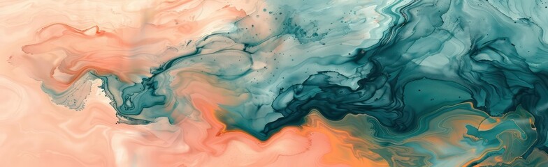 Fototapeta na wymiar an abstract background of a watercolor art painting, in the style of dark teal and light orange, naturalistic ocean waves