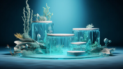 aquatic Aquamarine podium product display for product presentation