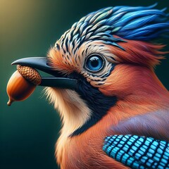 Brightly colored portrait of a jay bird