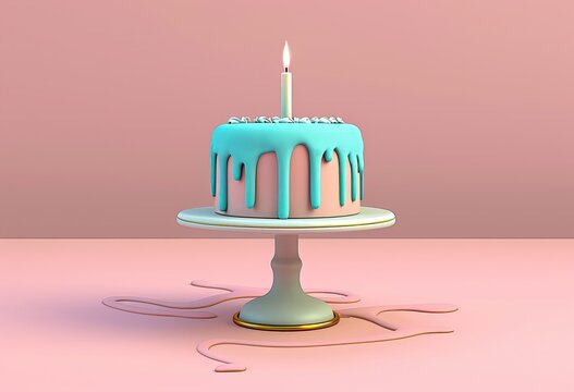 3D illustration of a birthday cake with candles. Symbol of holiday, birthday