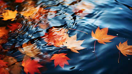 A group of leaves floating on top of a body of water.
