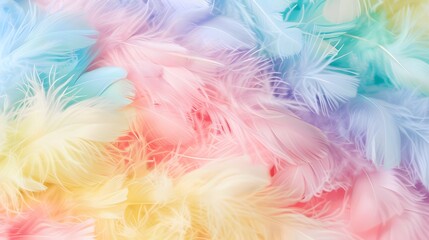 Close up of soft and fluffy pastel color feather Abstract background texture.