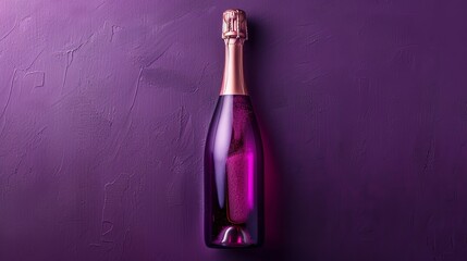 Bottle of champagne on purple background 