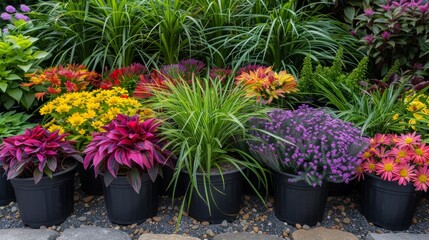 Plants in pots on sale at the local garden center.