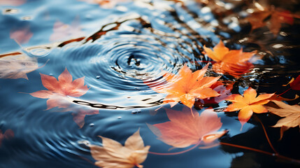 A group of leaves floating on top of a body of water.