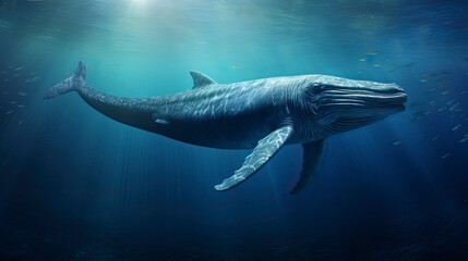 Fototapeta premium Blue Whale swimming in ocean, Underwater Creature