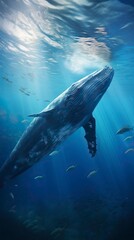 Naklejka premium Blue Whale swimming in ocean, Underwater Creature