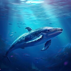 Fototapeta premium Blue Whale swimming in ocean, Underwater Creature