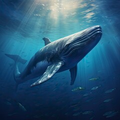 Fototapeta premium Blue Whale swimming in ocean, Underwater Creature
