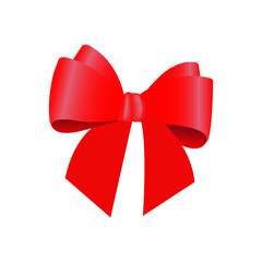 Red silk bow on a white background. As decoration for a holiday, for a gift box. Wedding decoration, Valentine's Day, Birthday