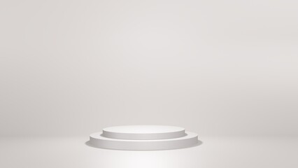 A white podium with steps against a white background