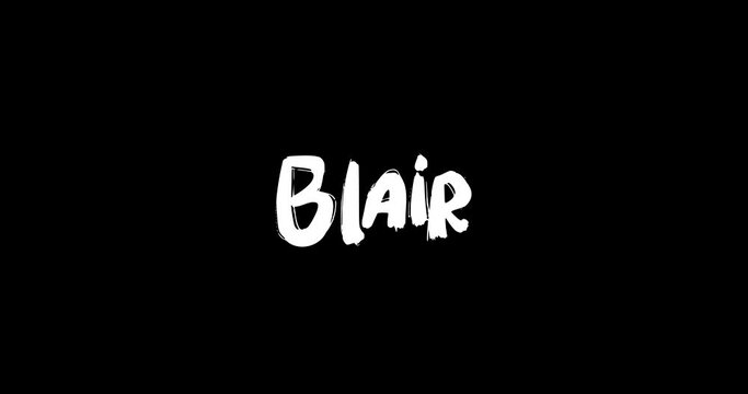 Blair Women Name in Grunge Dissolve Transition Effect of Animated Bold Text Typography on Black Background Stock Video