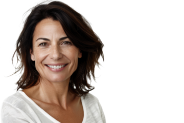 beautiful portrait of a mid-aged brunette woman isolated on white or transparent png