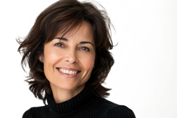 beautiful portrait of a mid-aged brunette woman isolated on white or transparent png