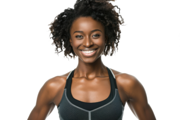 beautiful black african woman in sports bra isolated on white or transparent png