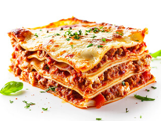 Lasagna isolated on white background in  minimalist style.