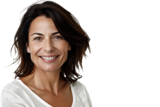beautiful portrait of a mid-aged brunette woman isolated on white or transparent png