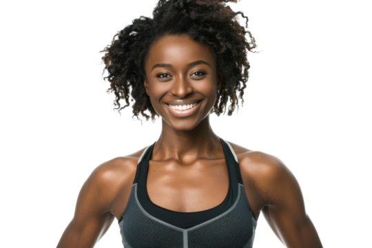 beautiful black african woman in sports bra isolated on white or transparent png