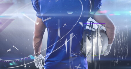 Image of data processing over male american football player with helmet