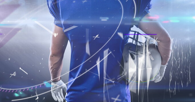 Image of data processing over male american football player with helmet
