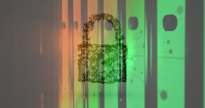 Image of digital padlock over servers