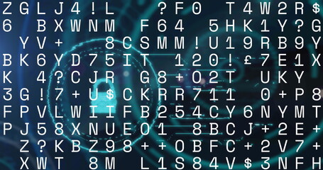 Image of digital interface with data processing over black background