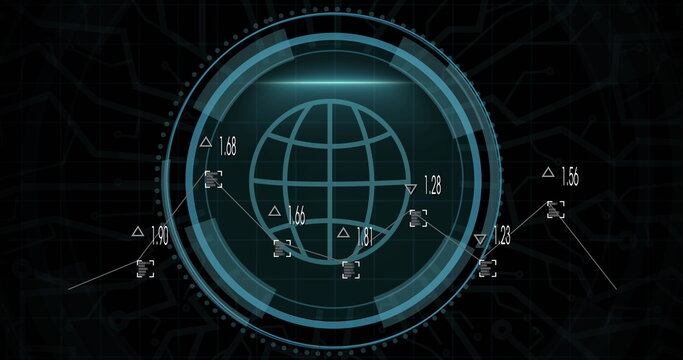 This image is about digital globe in circle and cyber security on black background