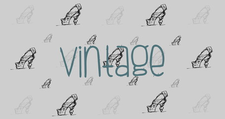 Vintage text banner against multiple female shoe icons in seamless pattern on grey background