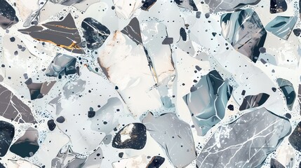 errazzo vector seamless pattern. Abstract background with polished stone, marble, glass, granite and natural minerals in gray colors