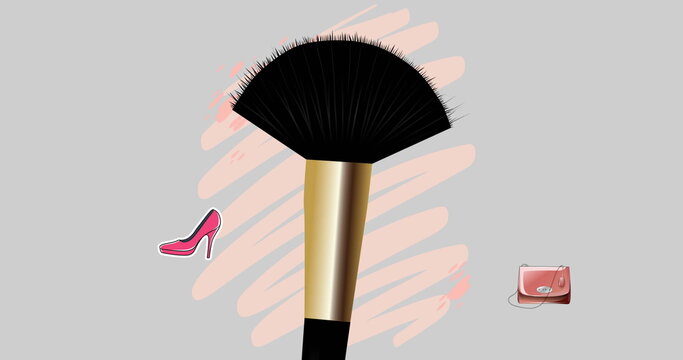 Image of falling shoes and bags over makeup brush