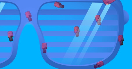 Image of nail polish icons and glasses on blue background