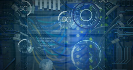 Image of 5g and data processing over computer wires