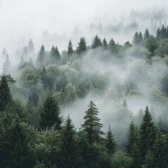 A view of the fog in the forest. Beautiful nature.