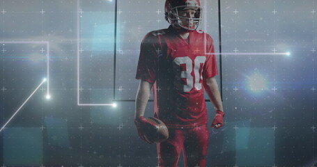Image of data processing over male american football player with ball