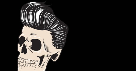 Obraz premium Image of skull with hair over black background