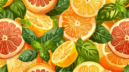 Tafelkleed Lemon, oranges, grapefruit slice, basil leaves seamless pattern rasterized copy  © Emil