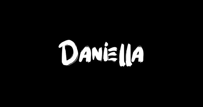 Daniella Baby Girl Name in Digital Grunge Transition Effect of Bold Text Typography Animation on Black Background