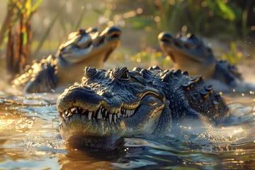 Fotobehang A primeval dance unfolds as crocodiles navigate their waterways. © Shamim