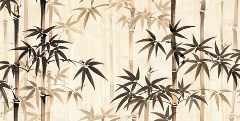 bamboo branch print fabric Generative AI