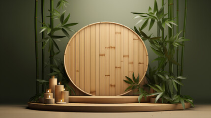 luxurious Bamboo podium product display for product presentation