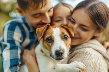 Pet Adoption: Family adopting a furry friend from a shelter, cuddles and new beginnings.